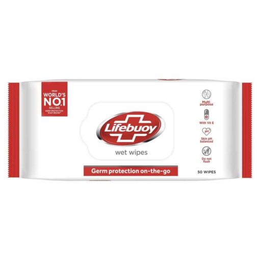 Lifebuoy Germ Protection Wet Wipes, Multi Purpose, Easy To Carry On-The-Go| For Hands, Face & Body | Pack of 50