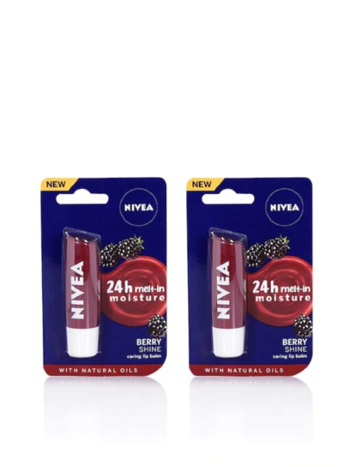NIVEA Set of 2 Berry Shine 24H Melt-In Moisture Lip Balms
