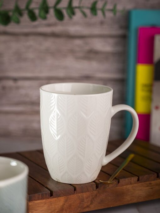 ivory ceramic mug 360ml leaf pattern Ivory Ceramic Mug - 360Ml, Leaf Pattern