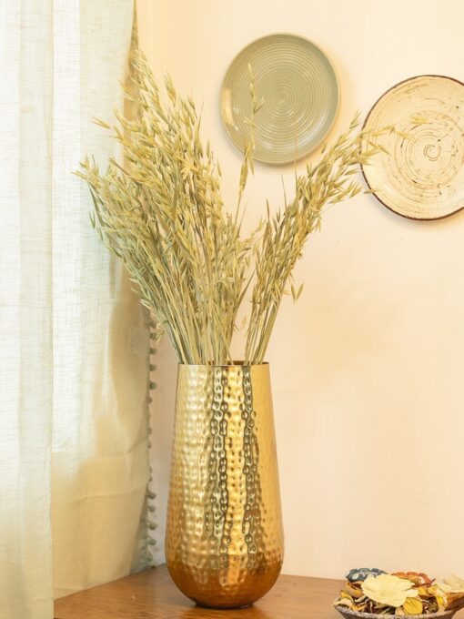 decorative golden hammered vase cylinder shape Decorative Golden Hammered Vase - Cylinder Shape