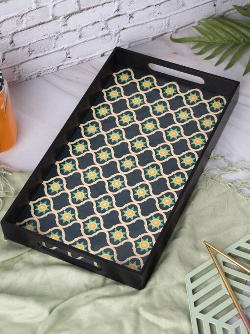 green black rectangular tray with handle market 99 Green & Black Rectangular Tray with handle -