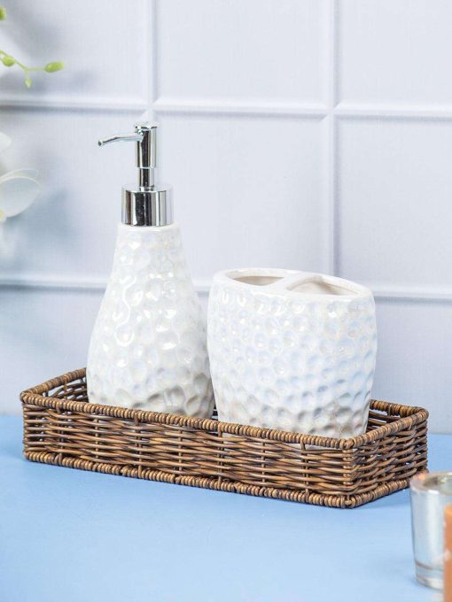 market99 white luster ceramic bathroom pack of 3 White Luster Ceramic Bathroom, Pack Of 3