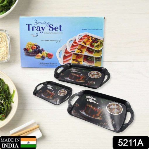 serving tray set pack of 3 pcs small medium large multicolour Serving Tray Set (Pack of 3 Pcs) (Small, Medium, Large) (Multicolour)