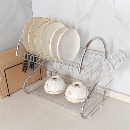 7665 two layer dish drying rack with drain board dish rack with utensil holder 7665 Two Layer Dish Drying Rack with Drain Board Dish Rack with Utensil Holder